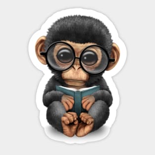 Cute Baby Chimpanzee Reading a Book Sticker